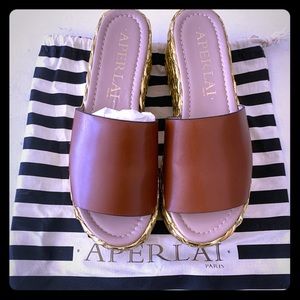 New Aperlai Gold Braided Platform Slide Sandals